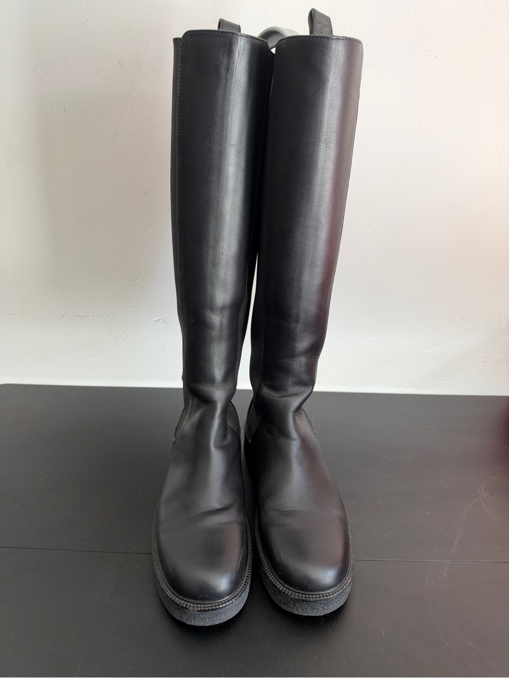 Classic Knee-high Palomino Tall Chelsea-Style Black Leather Lug Sole Boots